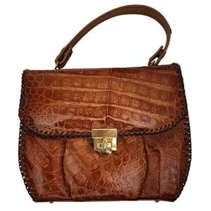 ETCO Florida USA Womens Alligator Leather Satchel Purse Brown Crocodile 1-Handle
